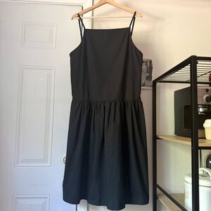 DIAMOND LEAH black cotton square high neck scoop back midi dress
